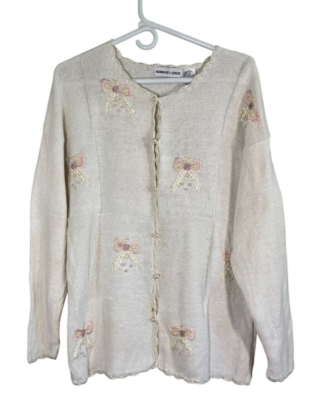 Vintage Chunky Knit Sweater M Floral Cottage Boho Indie Victorian Embroidery 80s